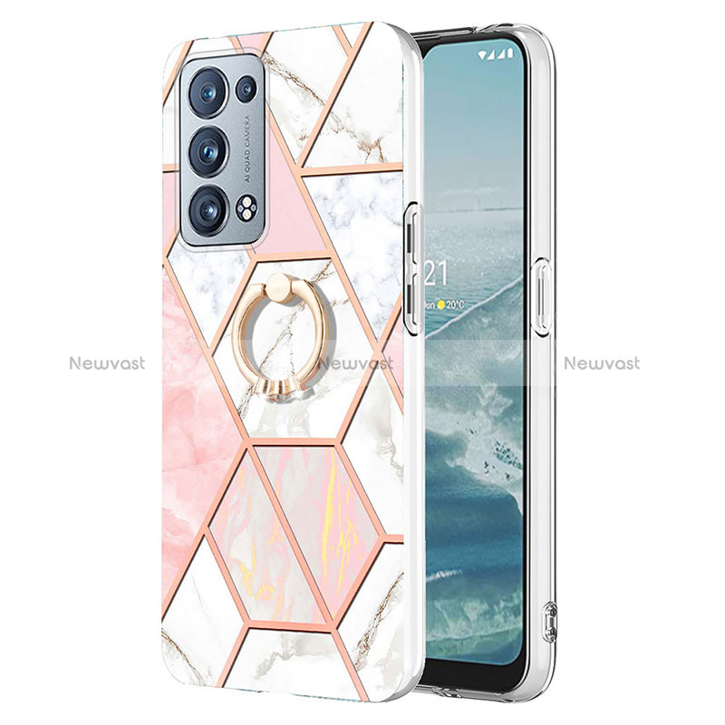 Silicone Candy Rubber Gel Fashionable Pattern Soft Case Cover with Finger Ring Stand Y01B for Oppo Reno6 Pro+ Plus 5G