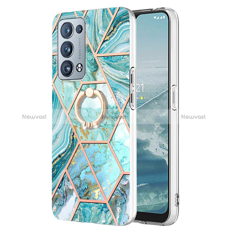 Silicone Candy Rubber Gel Fashionable Pattern Soft Case Cover with Finger Ring Stand Y01B for Oppo Reno6 Pro+ Plus 5G