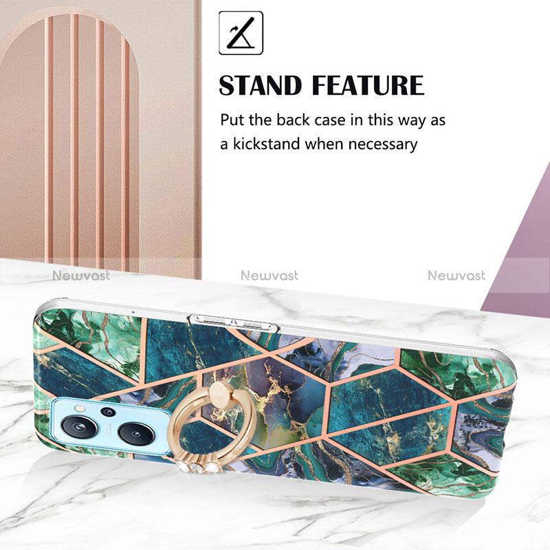 Silicone Candy Rubber Gel Fashionable Pattern Soft Case Cover with Finger Ring Stand Y01B for Realme 9i 4G