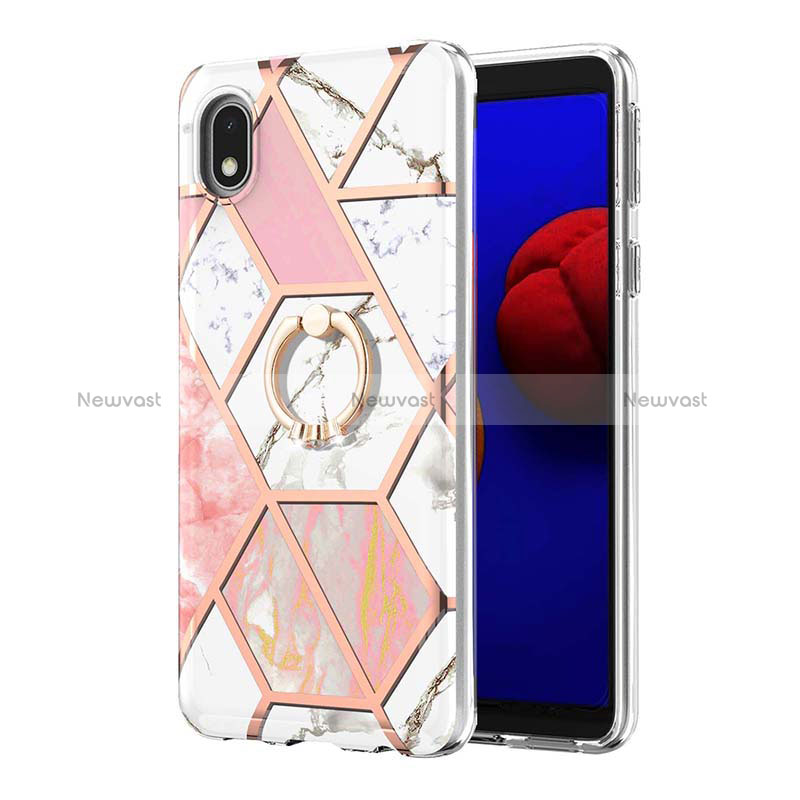 Silicone Candy Rubber Gel Fashionable Pattern Soft Case Cover with Finger Ring Stand Y01B for Samsung Galaxy A01 Core