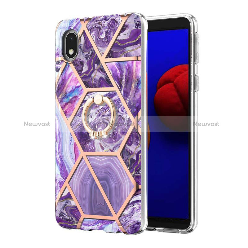 Silicone Candy Rubber Gel Fashionable Pattern Soft Case Cover with Finger Ring Stand Y01B for Samsung Galaxy A01 Core