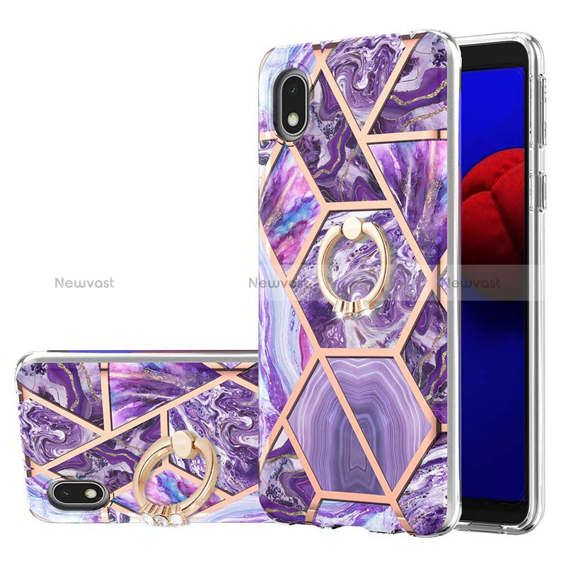 Silicone Candy Rubber Gel Fashionable Pattern Soft Case Cover with Finger Ring Stand Y01B for Samsung Galaxy A01 Core Purple