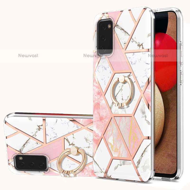 Silicone Candy Rubber Gel Fashionable Pattern Soft Case Cover with Finger Ring Stand Y01B for Samsung Galaxy A02s Pink