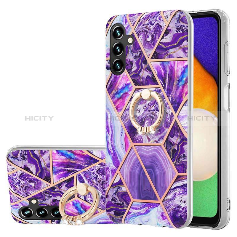 Silicone Candy Rubber Gel Fashionable Pattern Soft Case Cover with Finger Ring Stand Y01B for Samsung Galaxy A04s Purple