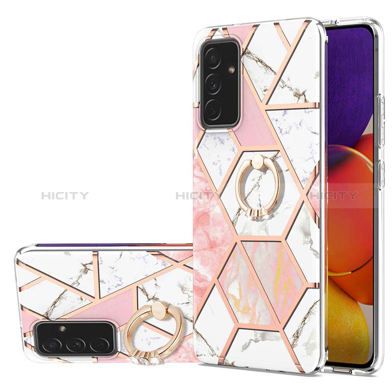 Silicone Candy Rubber Gel Fashionable Pattern Soft Case Cover with Finger Ring Stand Y01B for Samsung Galaxy A05s Pink