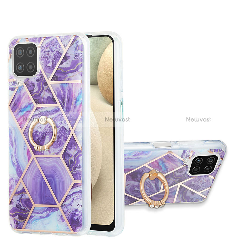 Silicone Candy Rubber Gel Fashionable Pattern Soft Case Cover with Finger Ring Stand Y01B for Samsung Galaxy A12 5G Purple