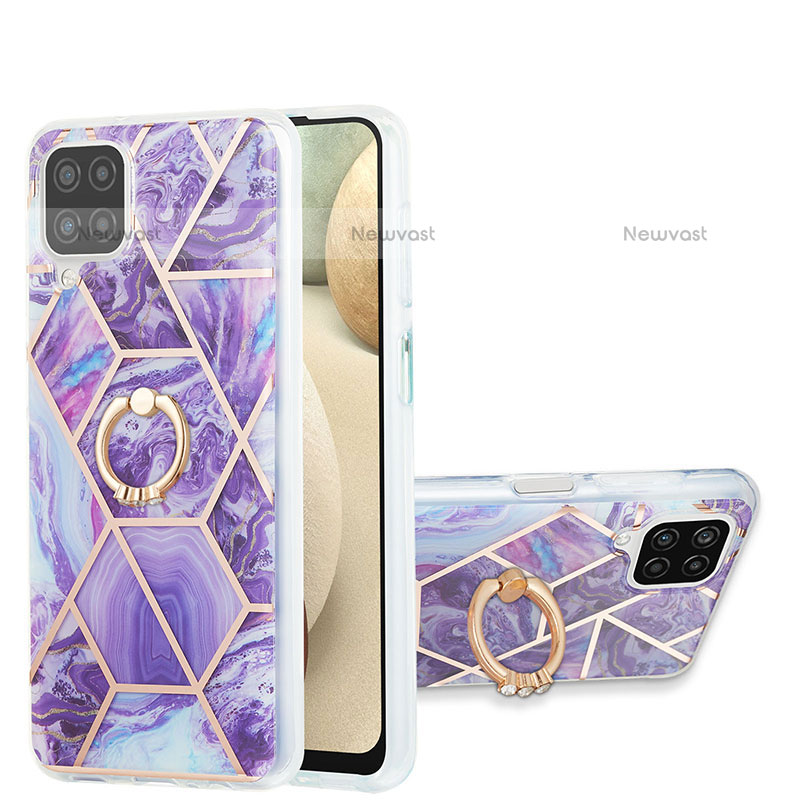 Silicone Candy Rubber Gel Fashionable Pattern Soft Case Cover with Finger Ring Stand Y01B for Samsung Galaxy A12 Purple