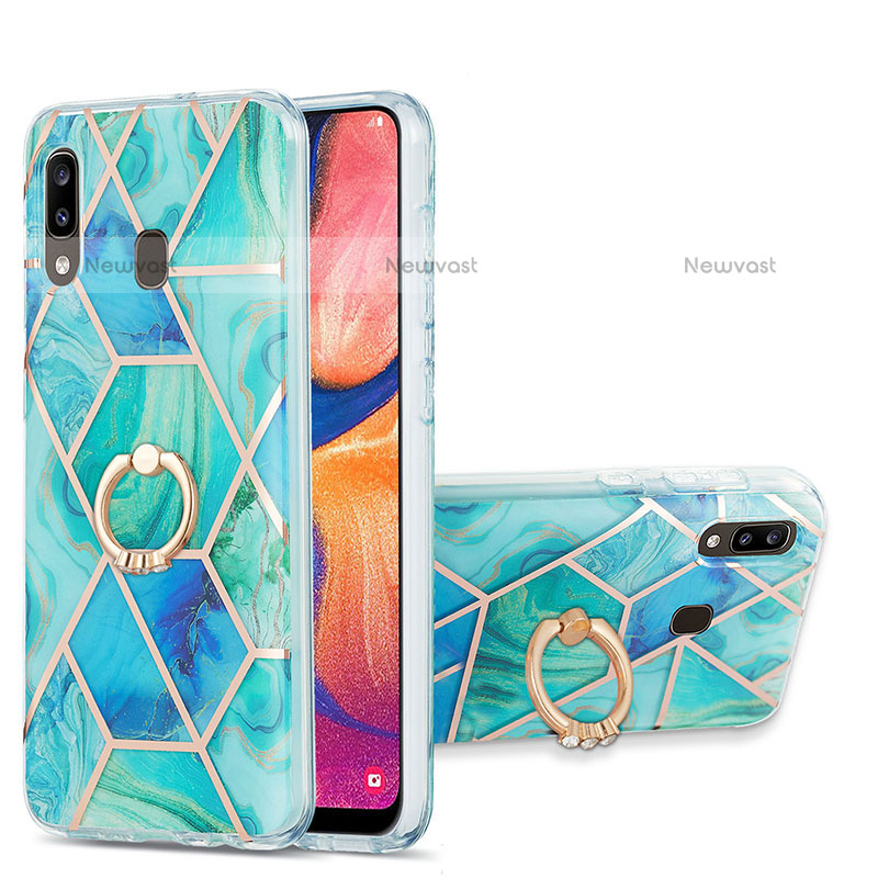 Silicone Candy Rubber Gel Fashionable Pattern Soft Case Cover with Finger Ring Stand Y01B for Samsung Galaxy A20