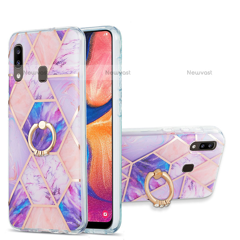 Silicone Candy Rubber Gel Fashionable Pattern Soft Case Cover with Finger Ring Stand Y01B for Samsung Galaxy A20