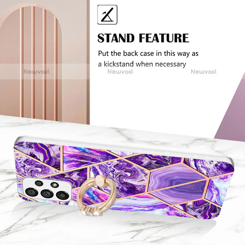 Silicone Candy Rubber Gel Fashionable Pattern Soft Case Cover with Finger Ring Stand Y01B for Samsung Galaxy A23 5G