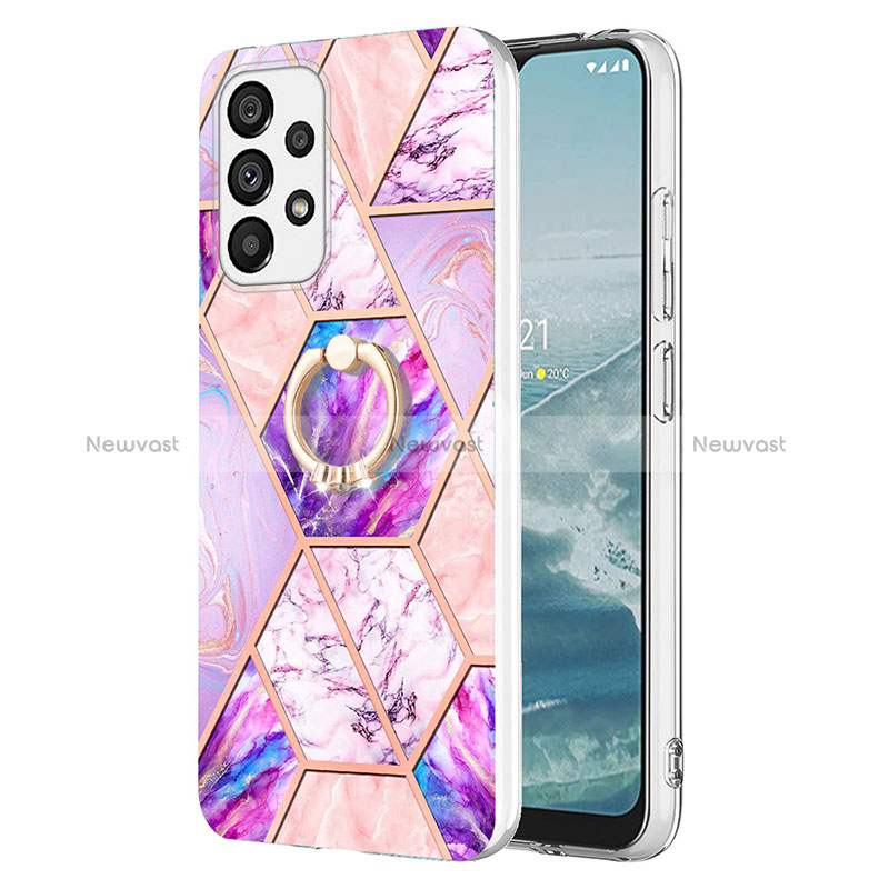 Silicone Candy Rubber Gel Fashionable Pattern Soft Case Cover with Finger Ring Stand Y01B for Samsung Galaxy A33 5G