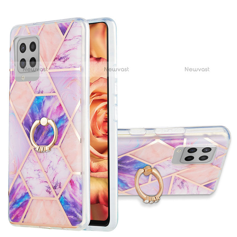 Silicone Candy Rubber Gel Fashionable Pattern Soft Case Cover with Finger Ring Stand Y01B for Samsung Galaxy A42 5G