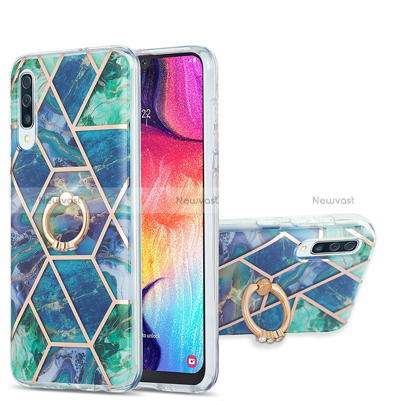 Silicone Candy Rubber Gel Fashionable Pattern Soft Case Cover with Finger Ring Stand Y01B for Samsung Galaxy A50