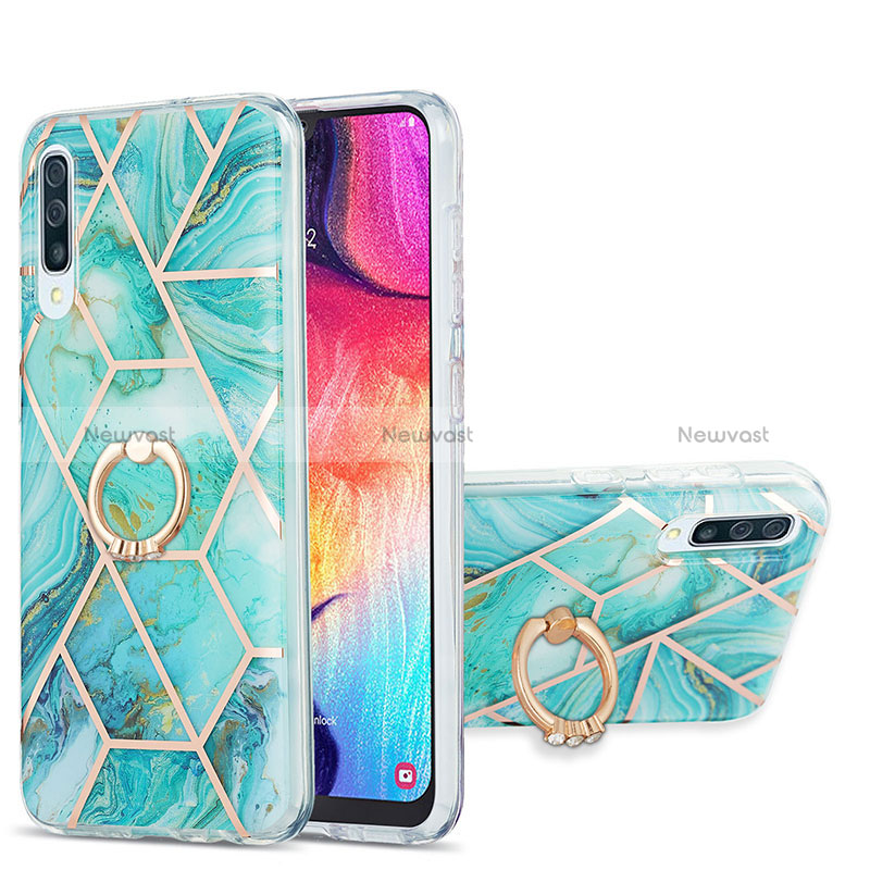 Silicone Candy Rubber Gel Fashionable Pattern Soft Case Cover with Finger Ring Stand Y01B for Samsung Galaxy A50