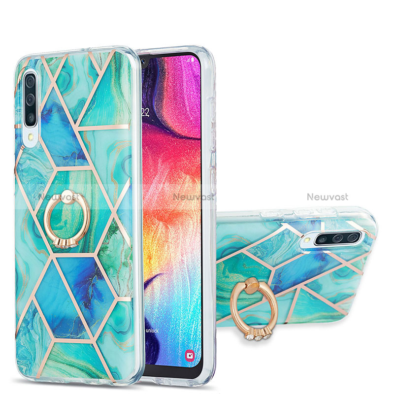 Silicone Candy Rubber Gel Fashionable Pattern Soft Case Cover with Finger Ring Stand Y01B for Samsung Galaxy A50