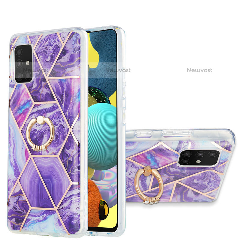 Silicone Candy Rubber Gel Fashionable Pattern Soft Case Cover with Finger Ring Stand Y01B for Samsung Galaxy A51 4G