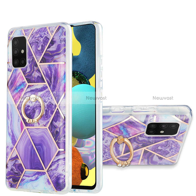 Silicone Candy Rubber Gel Fashionable Pattern Soft Case Cover with Finger Ring Stand Y01B for Samsung Galaxy A51 5G Purple