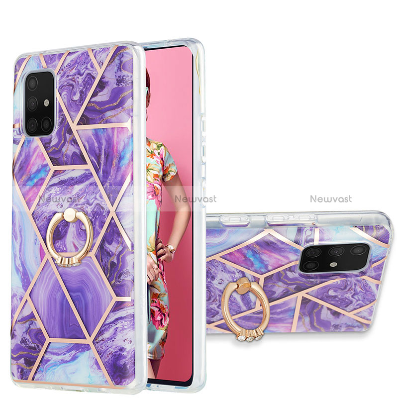 Silicone Candy Rubber Gel Fashionable Pattern Soft Case Cover with Finger Ring Stand Y01B for Samsung Galaxy A71 5G Purple