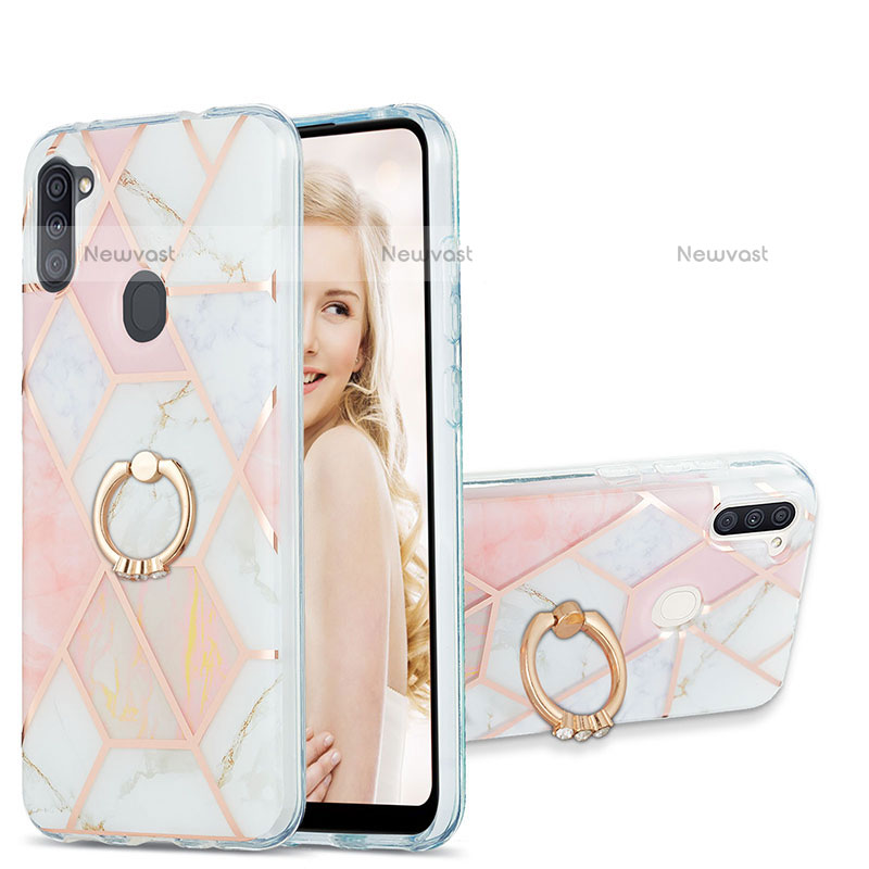Silicone Candy Rubber Gel Fashionable Pattern Soft Case Cover with Finger Ring Stand Y01B for Samsung Galaxy M11
