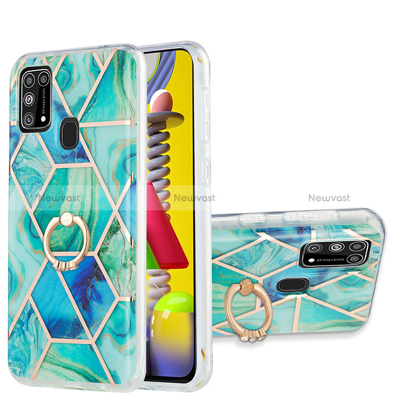 Silicone Candy Rubber Gel Fashionable Pattern Soft Case Cover with Finger Ring Stand Y01B for Samsung Galaxy M21s