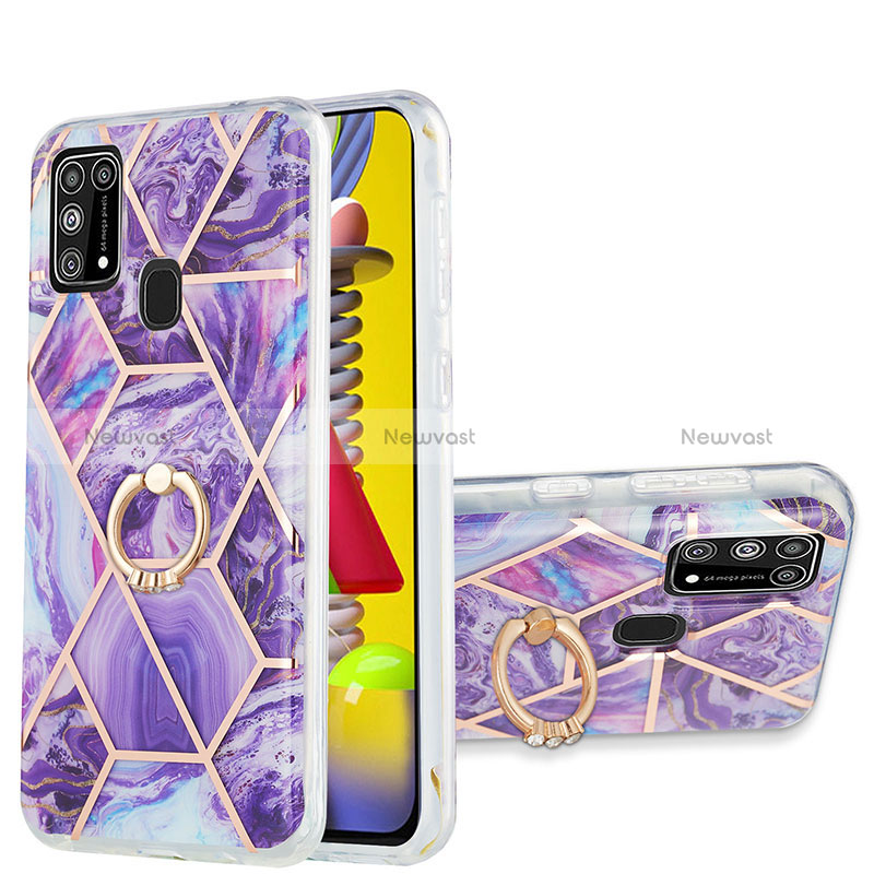 Silicone Candy Rubber Gel Fashionable Pattern Soft Case Cover with Finger Ring Stand Y01B for Samsung Galaxy M21s