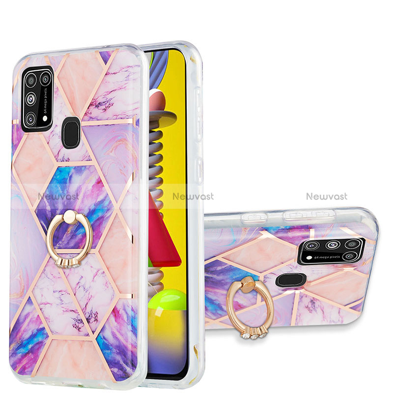 Silicone Candy Rubber Gel Fashionable Pattern Soft Case Cover with Finger Ring Stand Y01B for Samsung Galaxy M31 Prime Edition