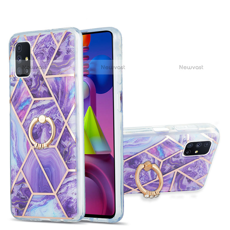 Silicone Candy Rubber Gel Fashionable Pattern Soft Case Cover with Finger Ring Stand Y01B for Samsung Galaxy M51 Purple
