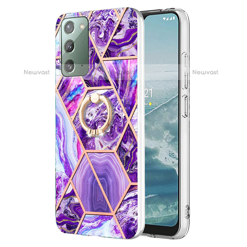 Silicone Candy Rubber Gel Fashionable Pattern Soft Case Cover with Finger Ring Stand Y01B for Samsung Galaxy Note 20 5G Purple