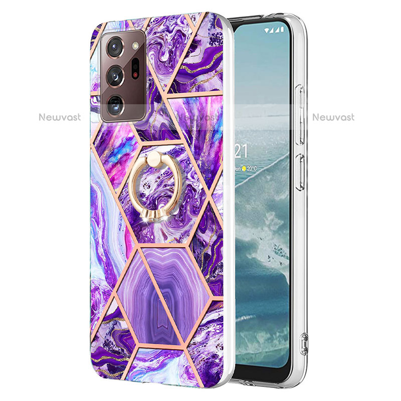 Silicone Candy Rubber Gel Fashionable Pattern Soft Case Cover with Finger Ring Stand Y01B for Samsung Galaxy Note 20 Ultra 5G