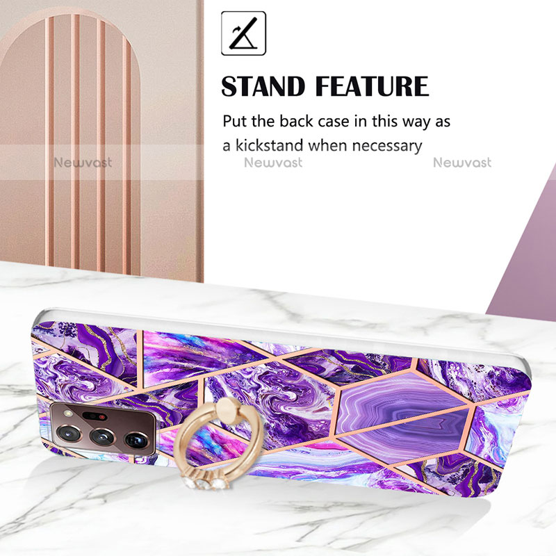 Silicone Candy Rubber Gel Fashionable Pattern Soft Case Cover with Finger Ring Stand Y01B for Samsung Galaxy Note 20 Ultra 5G