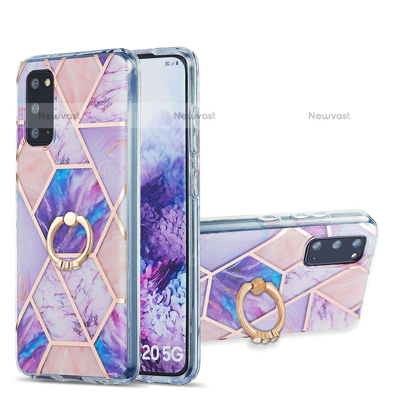 Silicone Candy Rubber Gel Fashionable Pattern Soft Case Cover with Finger Ring Stand Y01B for Samsung Galaxy S20 5G Clove Purple
