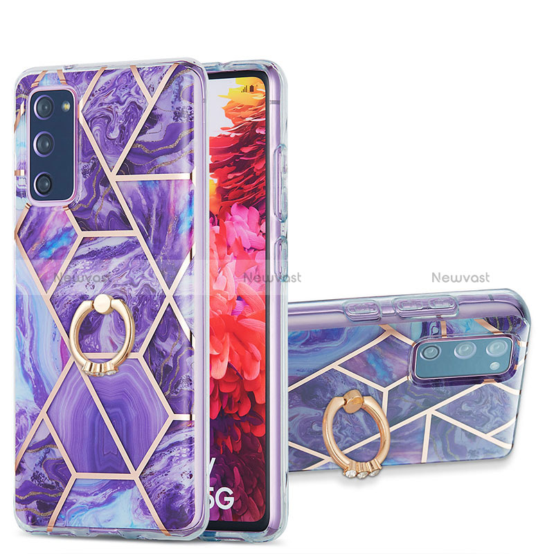 Silicone Candy Rubber Gel Fashionable Pattern Soft Case Cover with Finger Ring Stand Y01B for Samsung Galaxy S20 FE (2022) 5G Purple