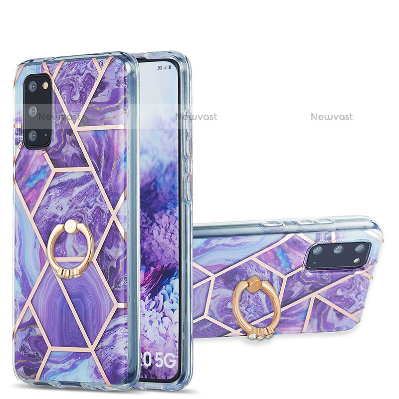 Silicone Candy Rubber Gel Fashionable Pattern Soft Case Cover with Finger Ring Stand Y01B for Samsung Galaxy S20 Purple