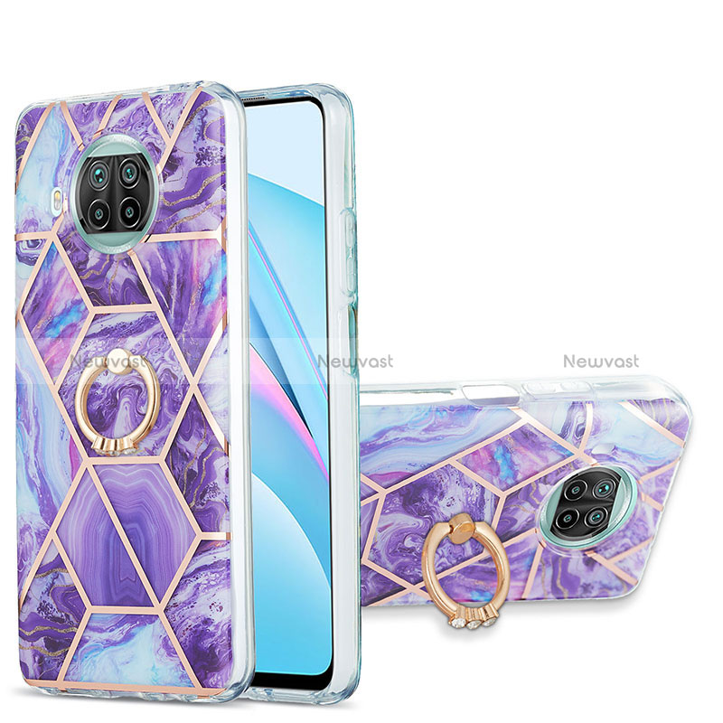 Silicone Candy Rubber Gel Fashionable Pattern Soft Case Cover with Finger Ring Stand Y01B for Xiaomi Mi 10i 5G Purple