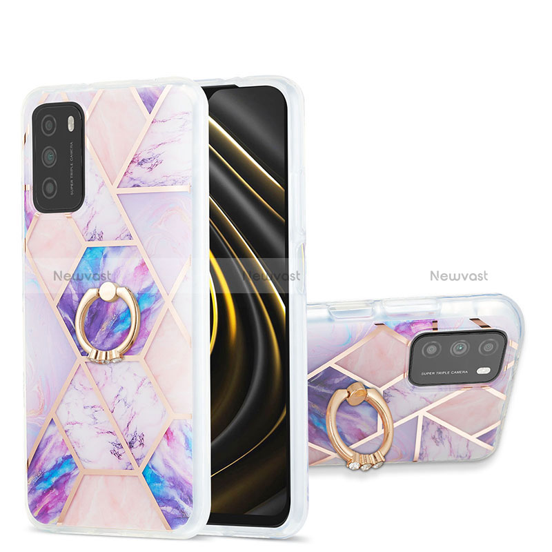 Silicone Candy Rubber Gel Fashionable Pattern Soft Case Cover with Finger Ring Stand Y01B for Xiaomi Poco M3