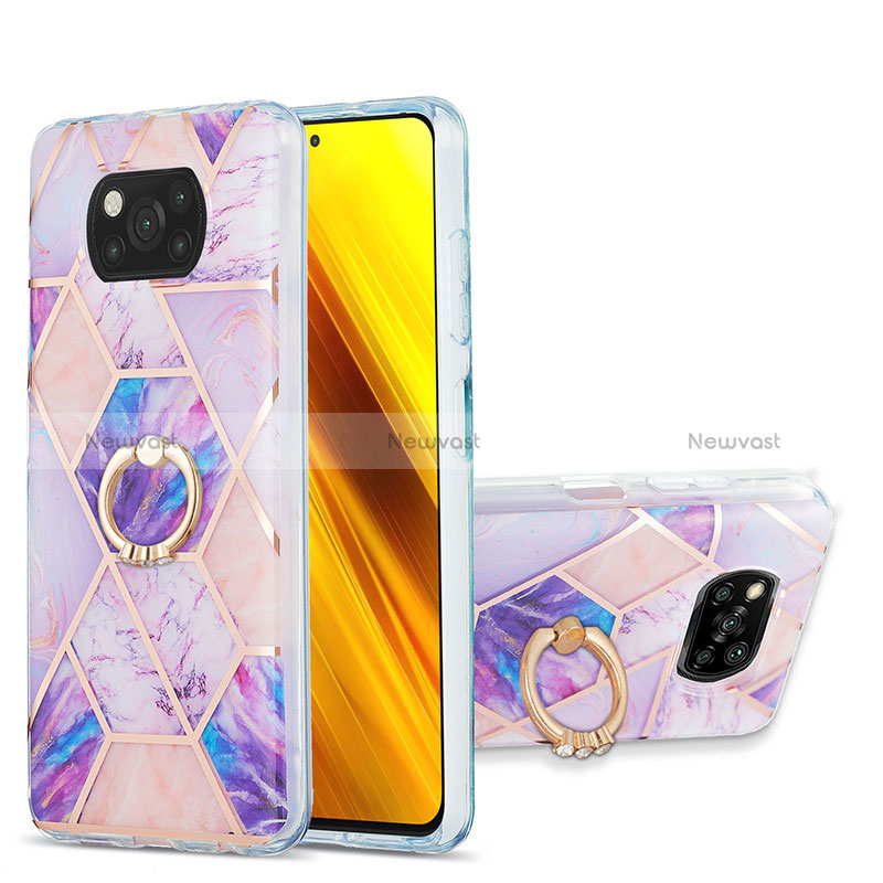 Silicone Candy Rubber Gel Fashionable Pattern Soft Case Cover with Finger Ring Stand Y01B for Xiaomi Poco X3 NFC