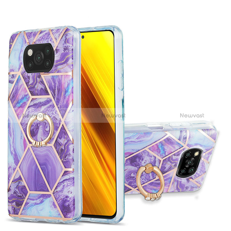 Silicone Candy Rubber Gel Fashionable Pattern Soft Case Cover with Finger Ring Stand Y01B for Xiaomi Poco X3 Pro Purple