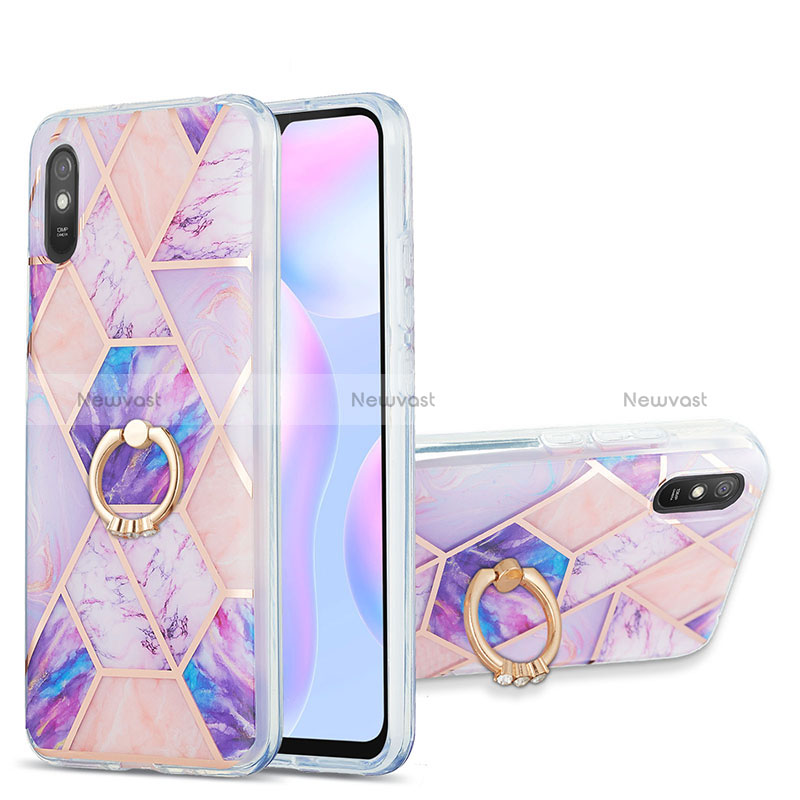 Silicone Candy Rubber Gel Fashionable Pattern Soft Case Cover with Finger Ring Stand Y01B for Xiaomi Redmi 9AT Clove Purple