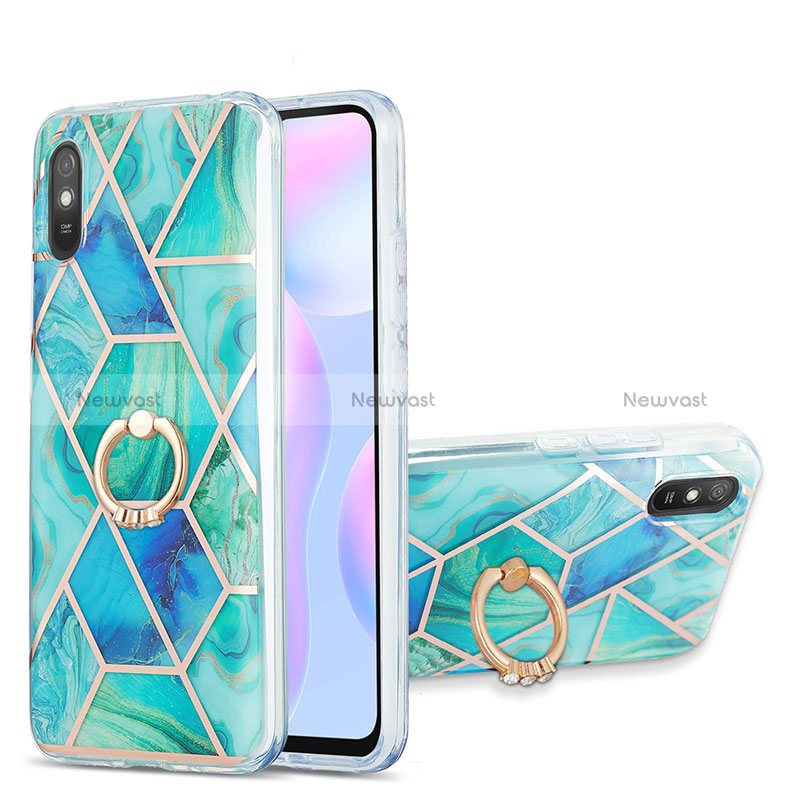Silicone Candy Rubber Gel Fashionable Pattern Soft Case Cover with Finger Ring Stand Y01B for Xiaomi Redmi 9AT Green