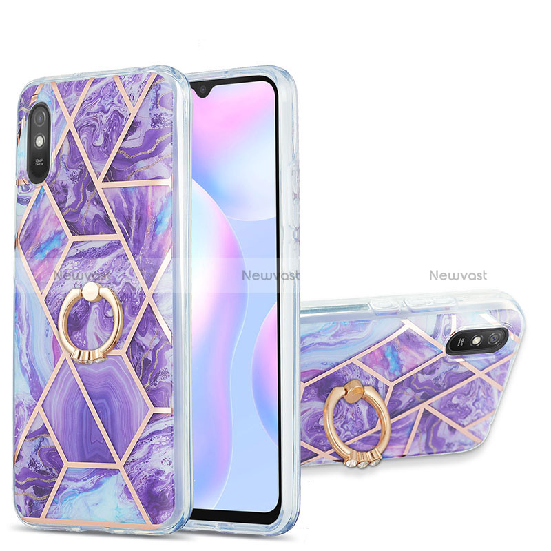 Silicone Candy Rubber Gel Fashionable Pattern Soft Case Cover with Finger Ring Stand Y01B for Xiaomi Redmi 9AT Purple