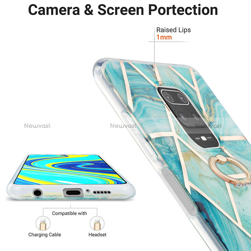 Silicone Candy Rubber Gel Fashionable Pattern Soft Case Cover with Finger Ring Stand Y01B for Xiaomi Redmi Note 9 Pro