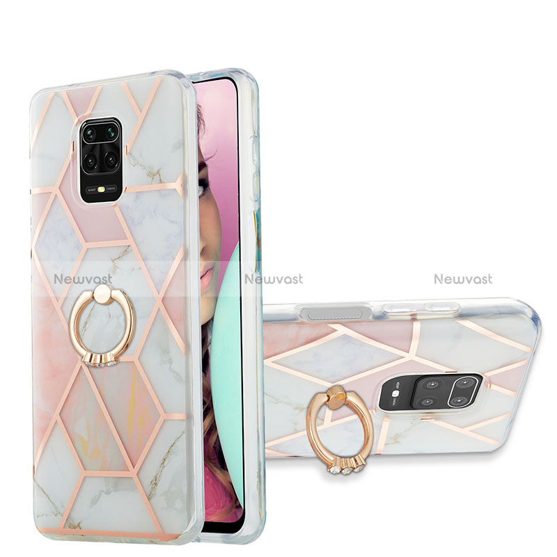 Silicone Candy Rubber Gel Fashionable Pattern Soft Case Cover with Finger Ring Stand Y01B for Xiaomi Redmi Note 9 Pro Max Pink