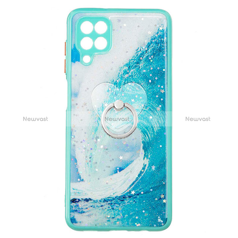 Silicone Candy Rubber Gel Fashionable Pattern Soft Case Cover with Finger Ring Stand Y01X for Samsung Galaxy A12 5G Green
