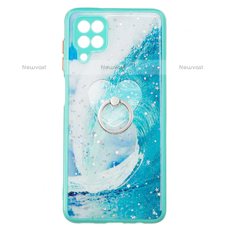 Silicone Candy Rubber Gel Fashionable Pattern Soft Case Cover with Finger Ring Stand Y01X for Samsung Galaxy A12 Green