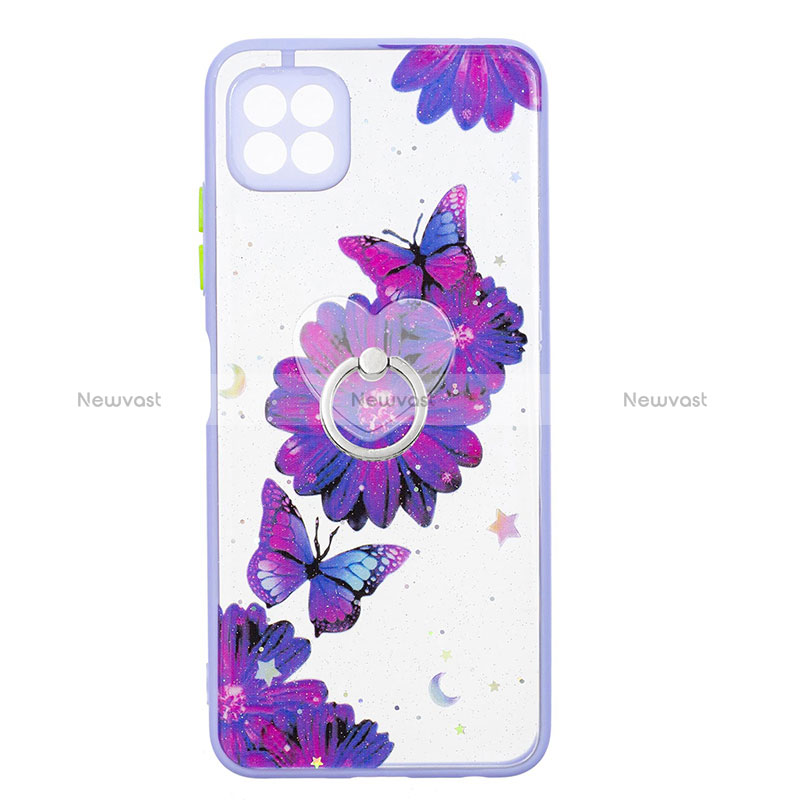 Silicone Candy Rubber Gel Fashionable Pattern Soft Case Cover with Finger Ring Stand Y01X for Samsung Galaxy A22 5G