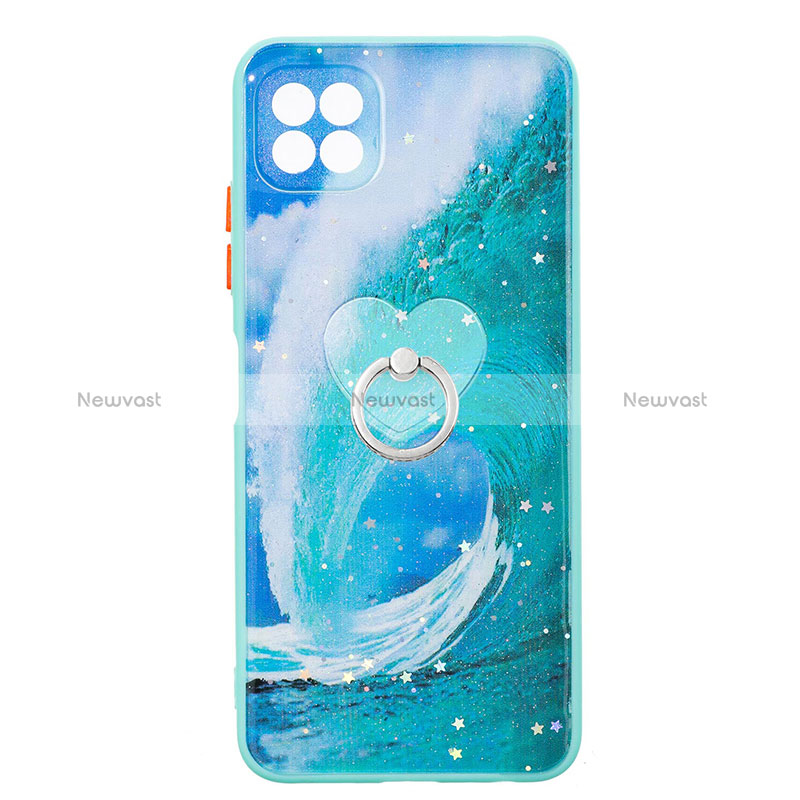 Silicone Candy Rubber Gel Fashionable Pattern Soft Case Cover with Finger Ring Stand Y01X for Samsung Galaxy A22 5G Green