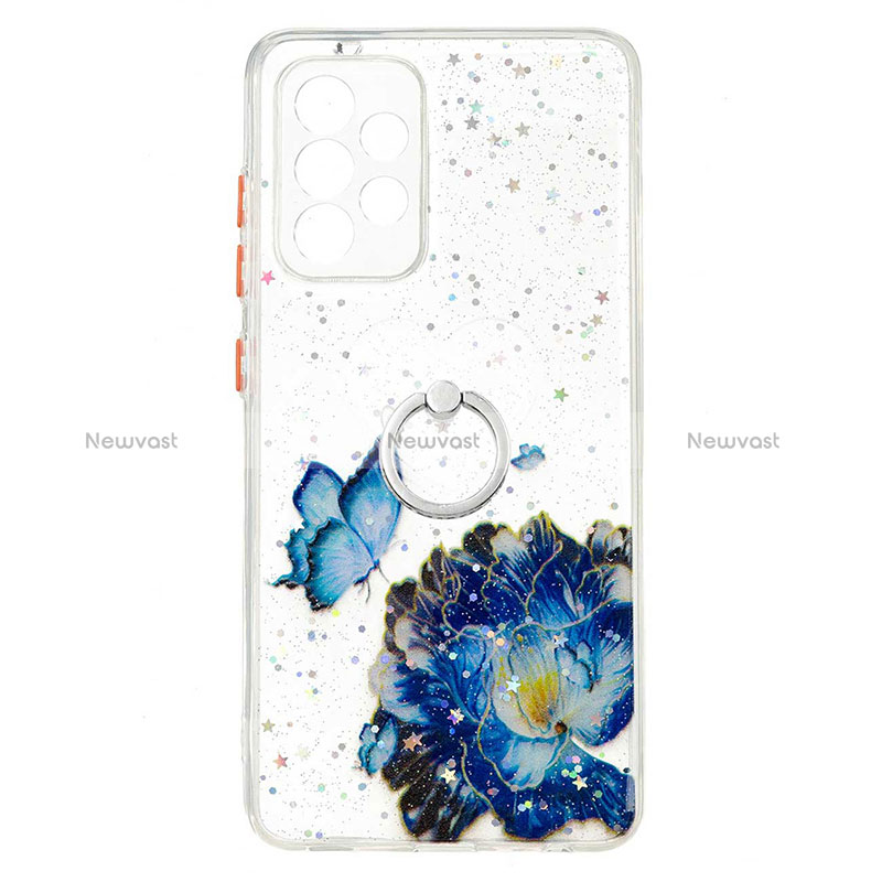 Silicone Candy Rubber Gel Fashionable Pattern Soft Case Cover with Finger Ring Stand Y01X for Samsung Galaxy A33 5G Blue