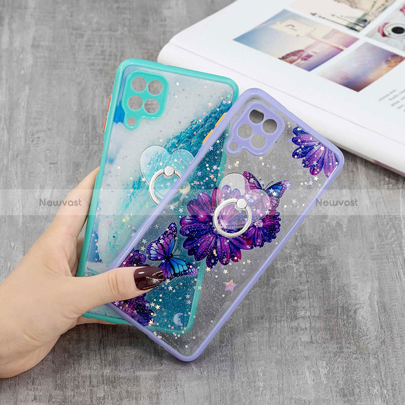 Silicone Candy Rubber Gel Fashionable Pattern Soft Case Cover with Finger Ring Stand Y01X for Samsung Galaxy M12