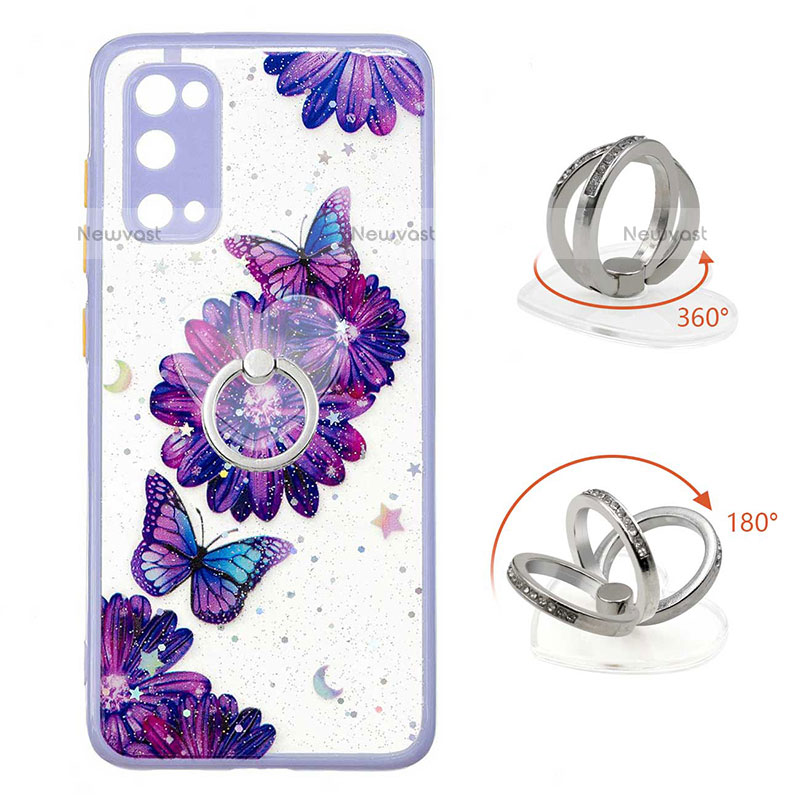 Silicone Candy Rubber Gel Fashionable Pattern Soft Case Cover with Finger Ring Stand Y01X for Samsung Galaxy S20