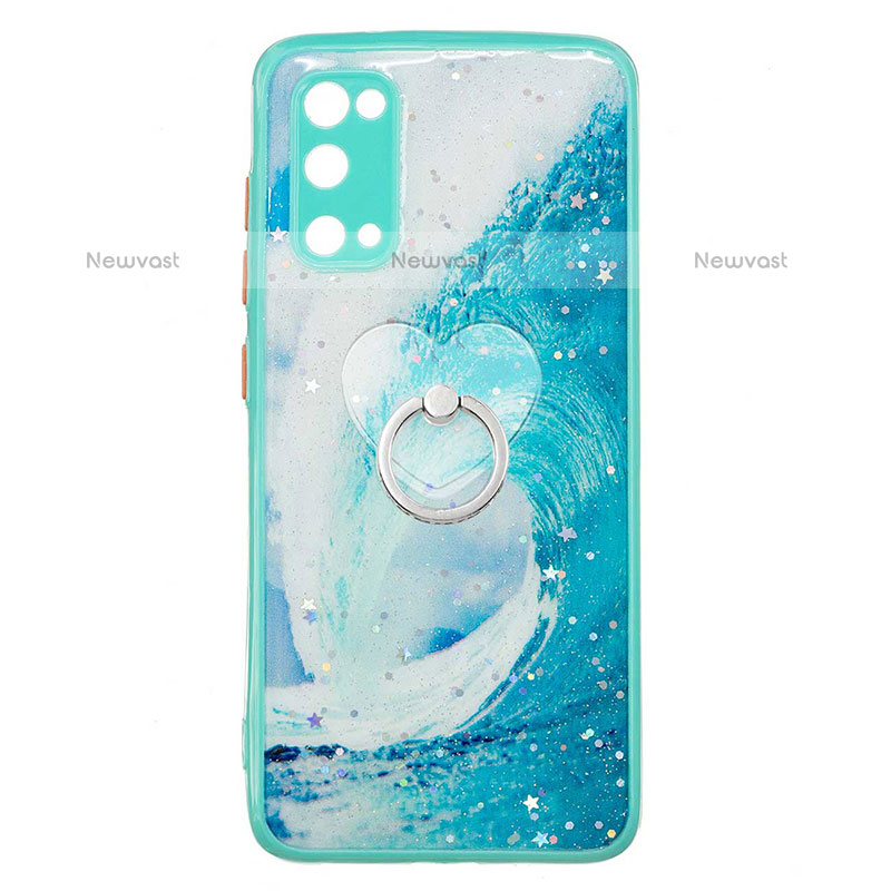 Silicone Candy Rubber Gel Fashionable Pattern Soft Case Cover with Finger Ring Stand Y01X for Samsung Galaxy S20 5G Green